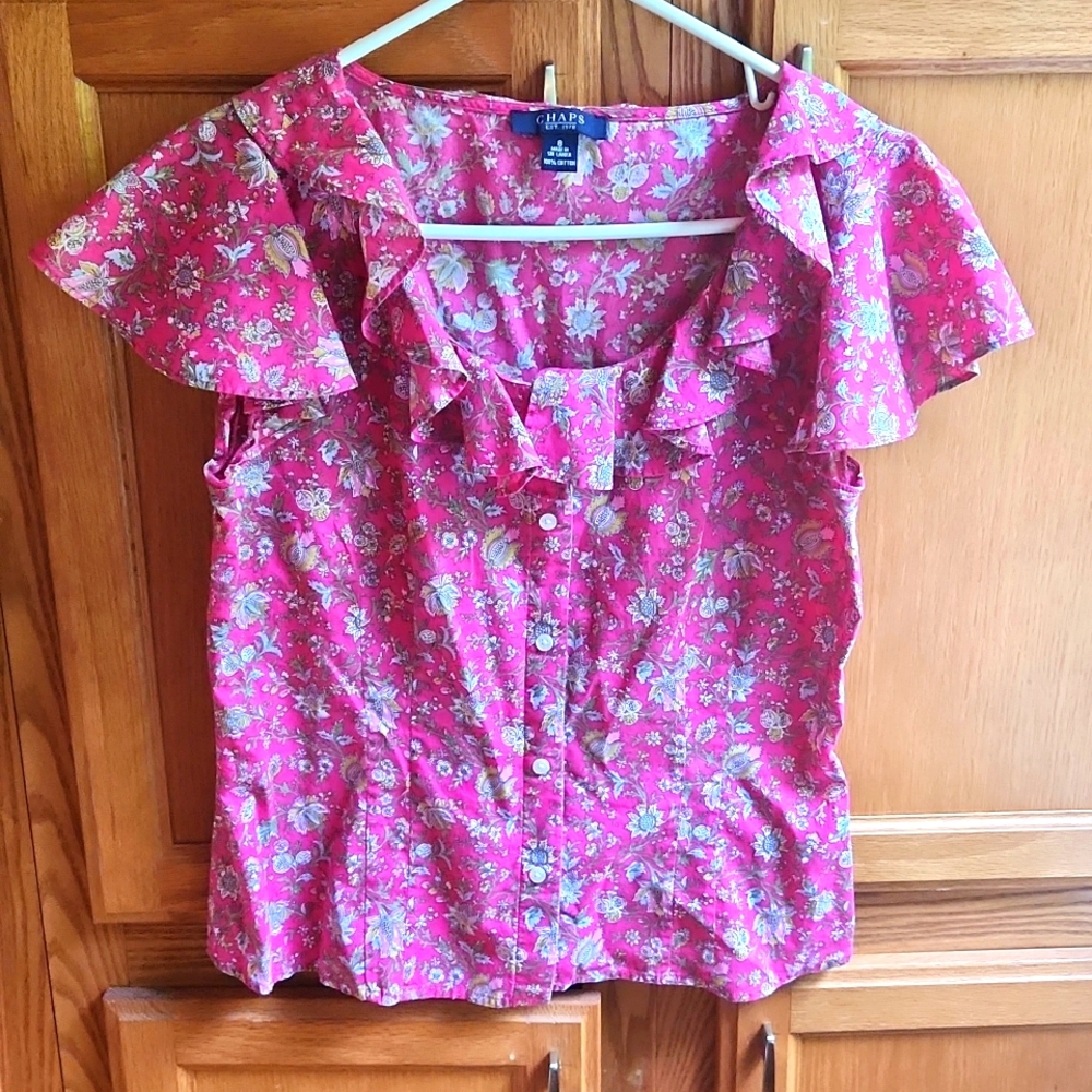 Chaps Pink Floral Top Size 8